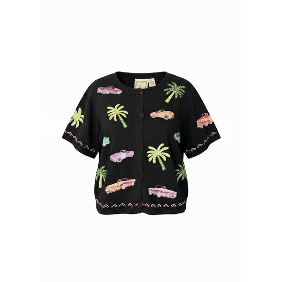 Michael Simon Tops - Michael Simon Lite Vintage Embroidered Blouse | Cars & Palms | Size L | 90s